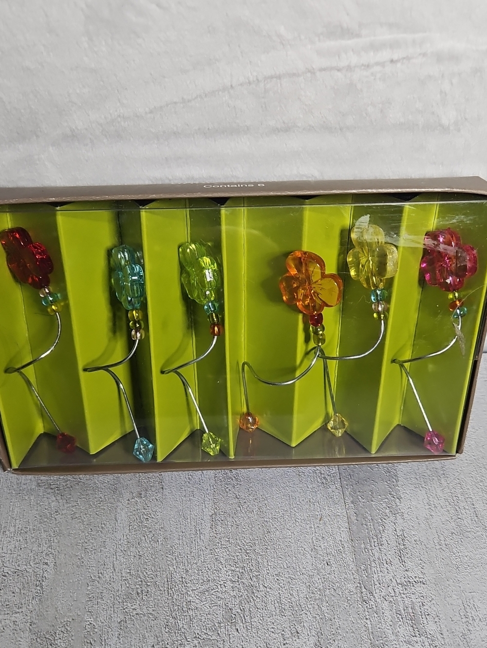 6 Pier 1 Drink Charms Glass Flowers